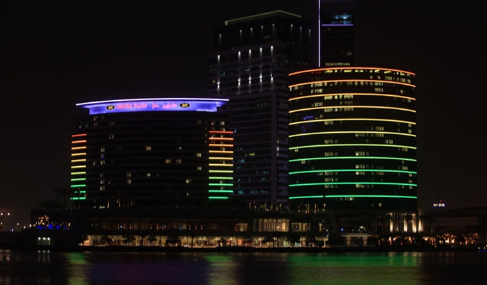 Dubai hotels facade color changing lighting