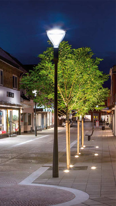 Philips' Metronomis-LED-gadelamper er det perfekte valg til bybelysningen i Næstved bymidte.