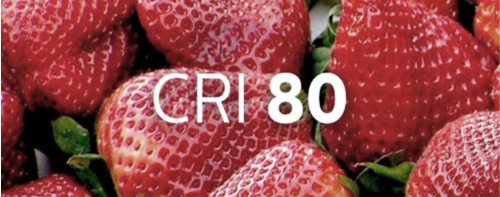 Skål med jordbær indikerer farvestyrke under CRI 80