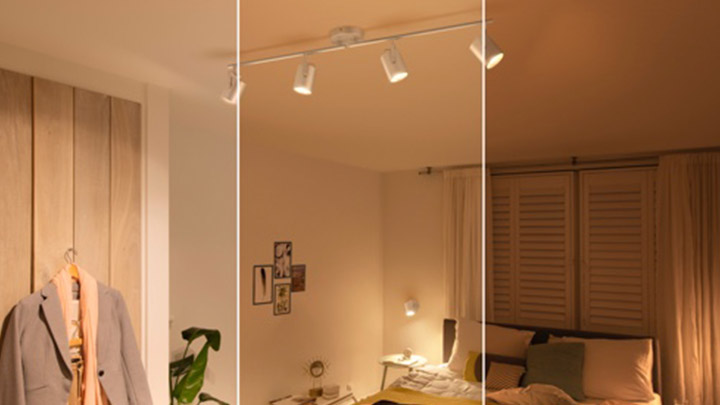 Et rum splittet af tre forskellige indstillinger med hver sin type af lys
