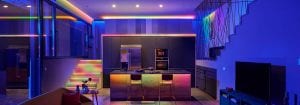 Rum arrangeret med Smart LED-belysning forbundet via WiZ